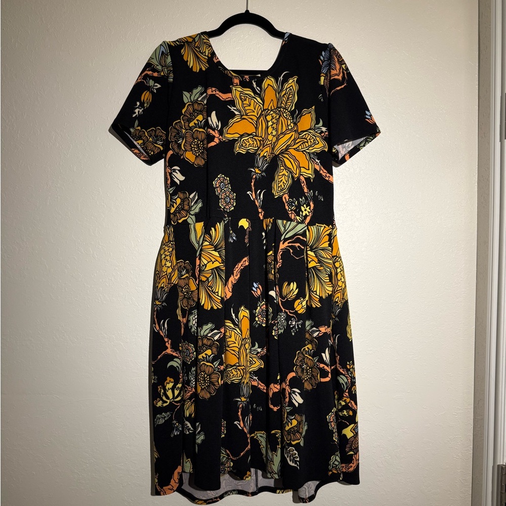 LuLaRoe Black Dress with Yellow Floral Design